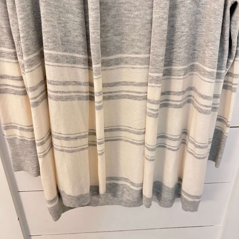 LOFT XL Grey-white stripe super soft cozy open roll neck classic casual cardigan - Picture 6 of 12